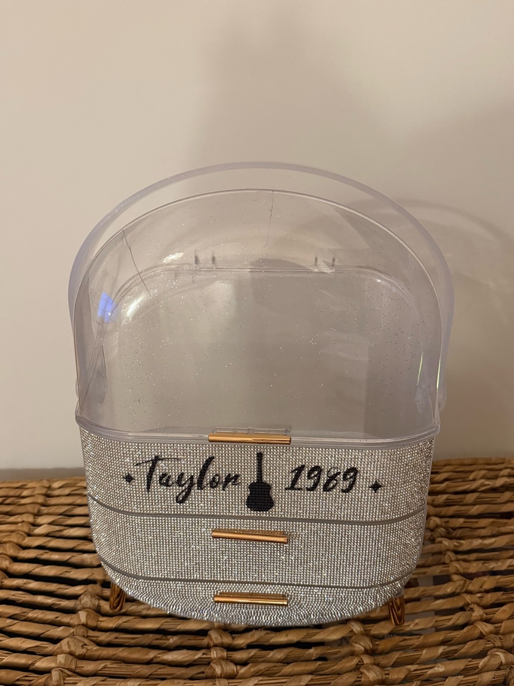 Taylor Clear and Silver Sparkle Jewelry Organizer with Gold Accents